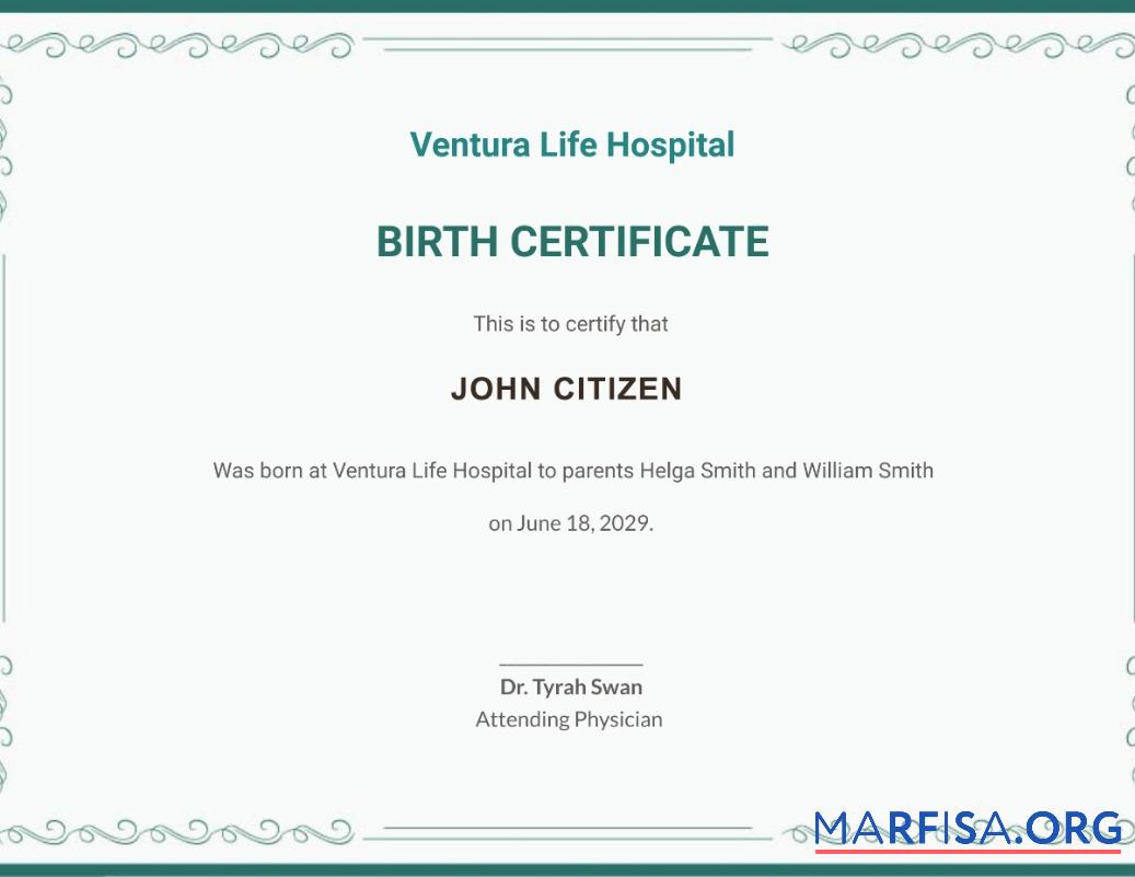 Blank United States Ventura Life hospital birth certificate template